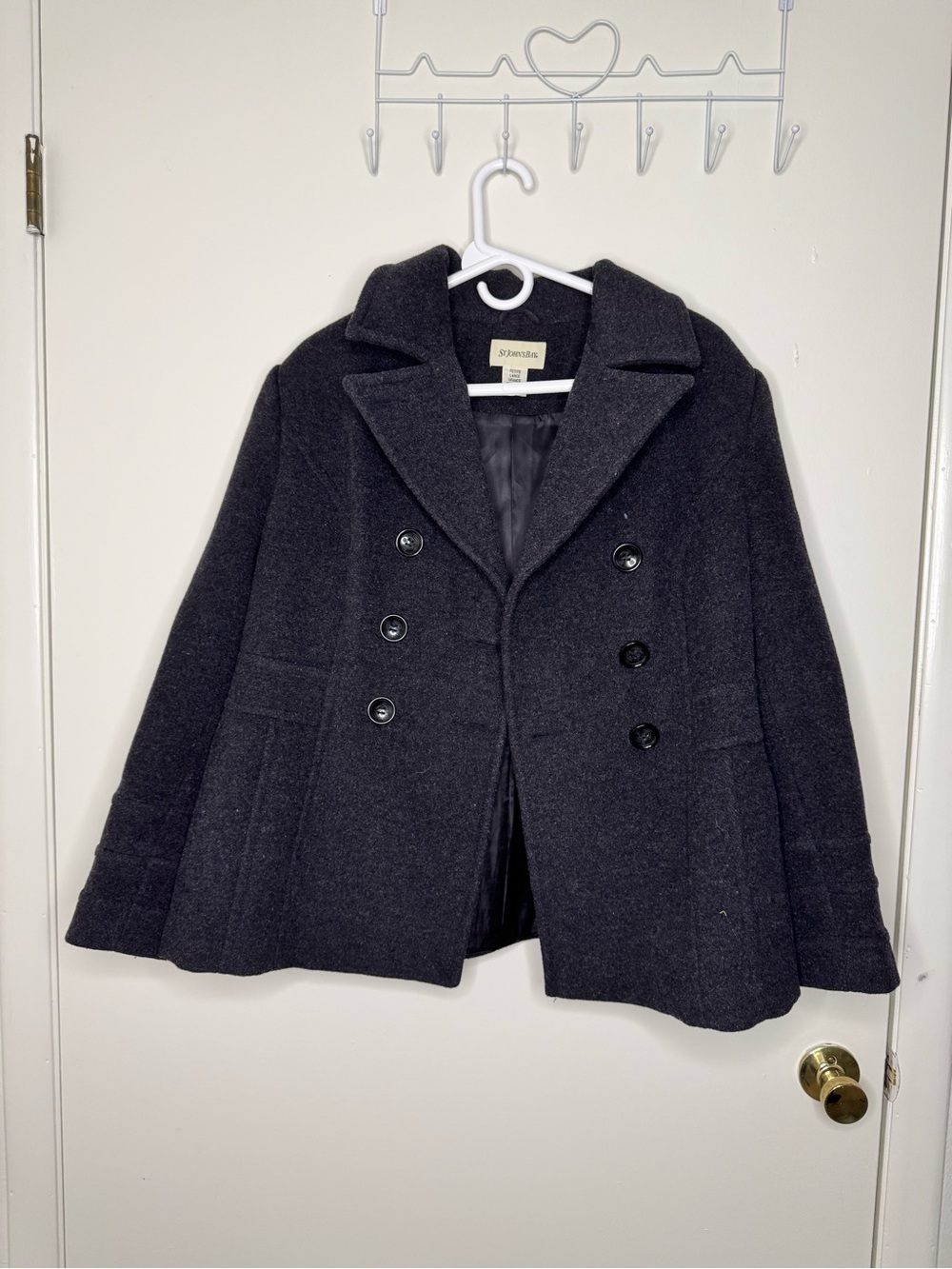 St. John's Bay Black Double-Breasted Wool-Blend Peacoat